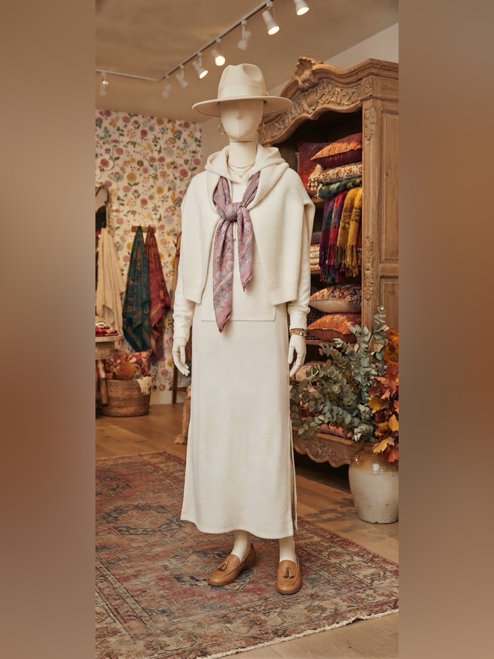 NWT Z Supply Cream White Hooded Long Sleeve Maxi Dress Fall Comfy (dress only)